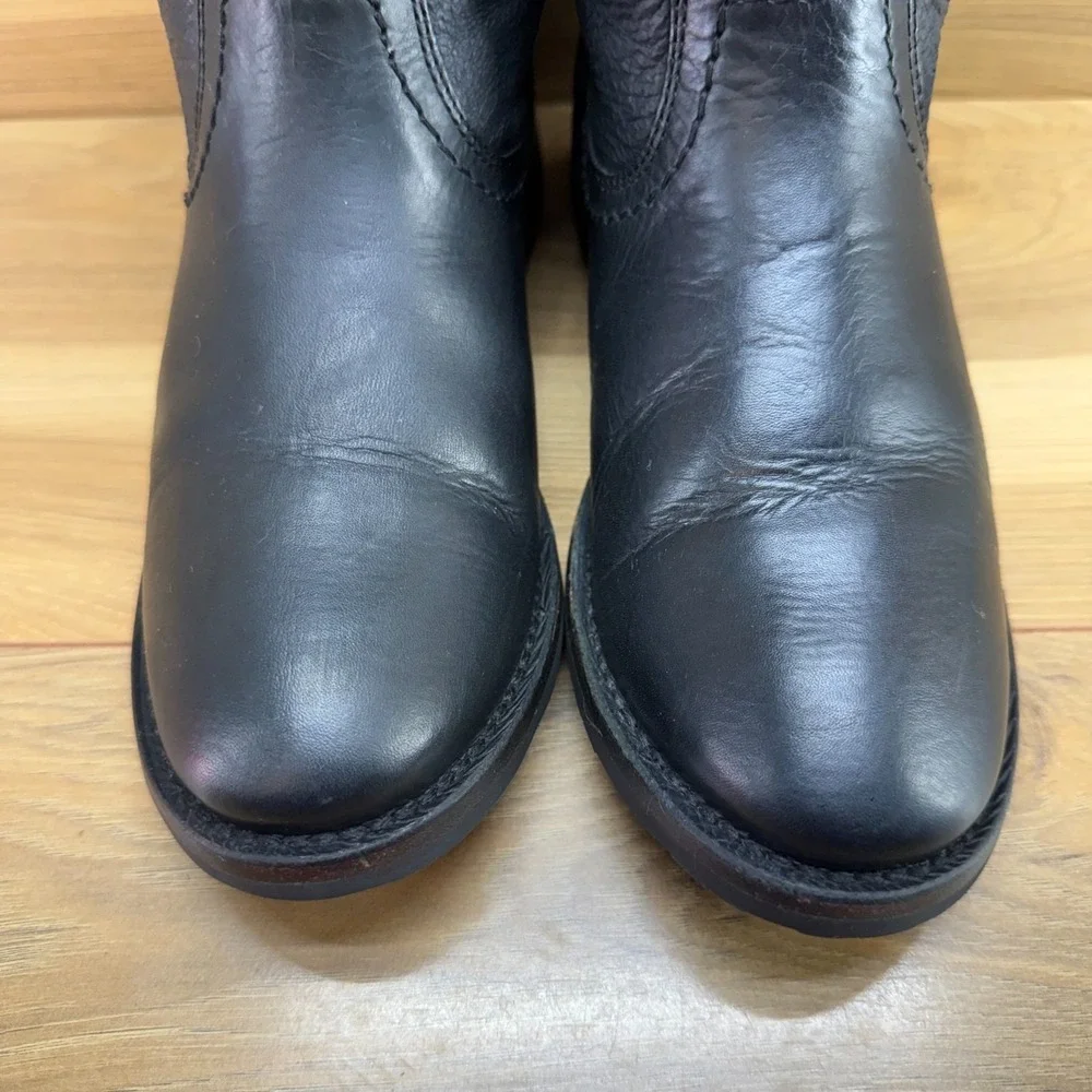 FRYE Veronica Tall Shearling Fur Lined Boots 7 Black Leather Pull On Riding Lug